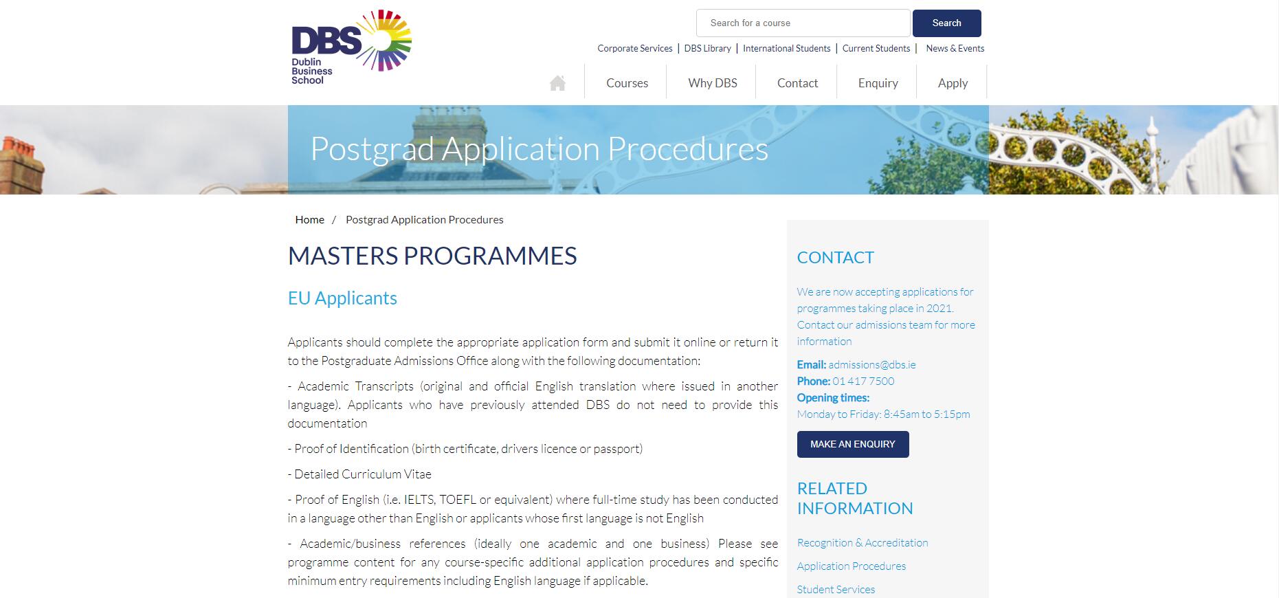 Postgraduate Application Procedures - Dublin Business School